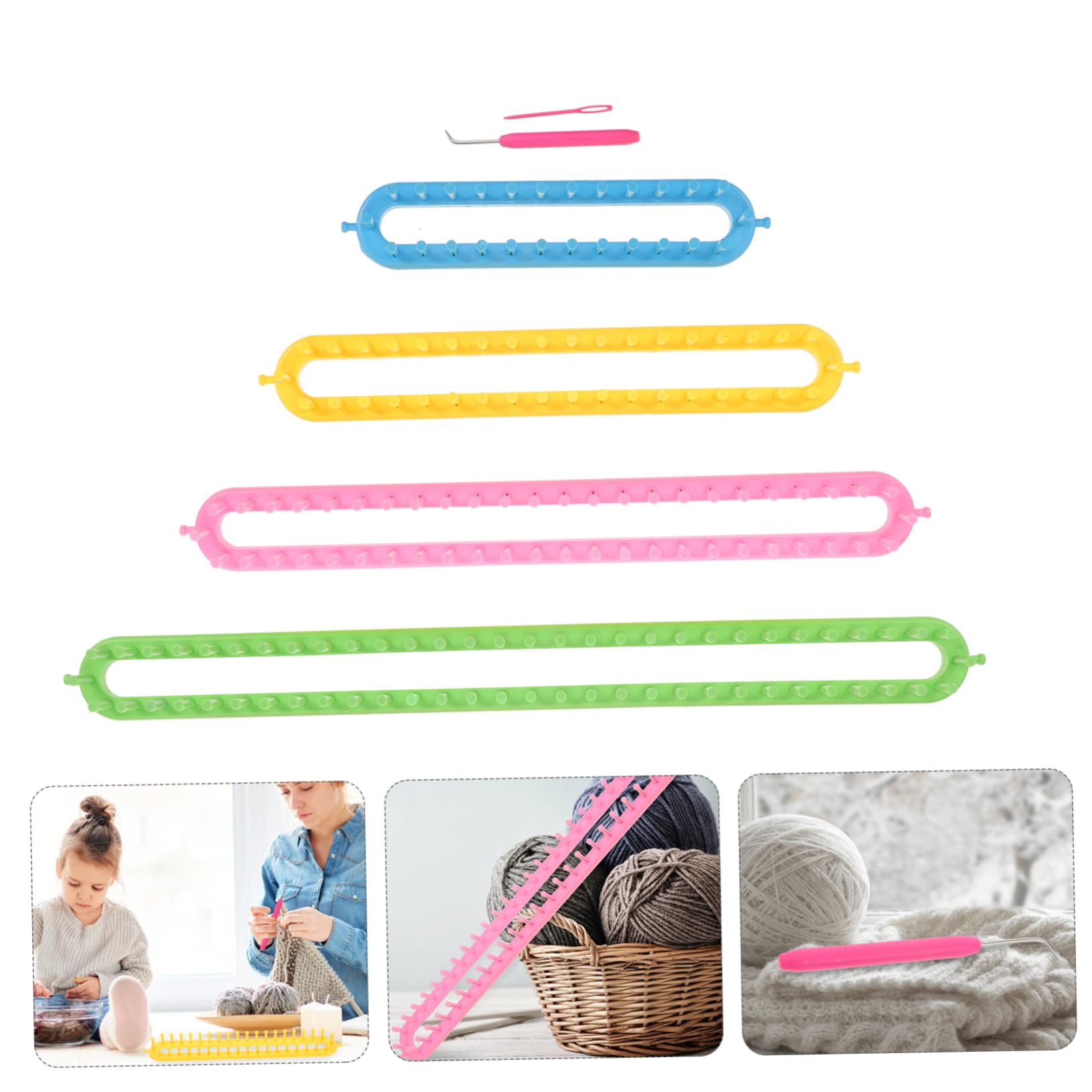 BELLIFFY Schal und Mützen Strickrahmen aus Kunststoff Selbstgemacht Strickzubehör für Bastelarbeiten Platzsparend für Feine Strickstücke Zufällige Farbe