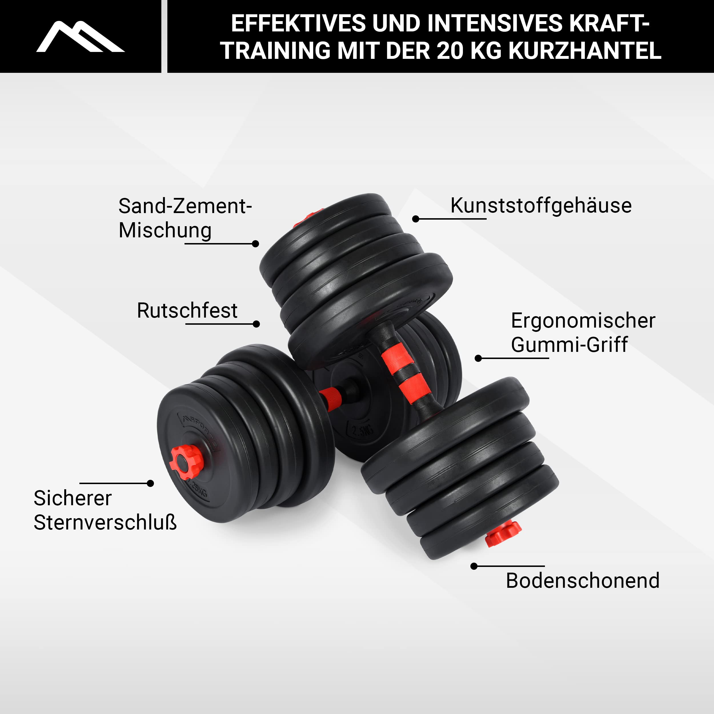 MSPORTS Zestaw hantli premium 2 w 1 – hantle krótkie + długie hantle regulowane 20, 30 lub 40 kg – zestaw hantli typu Dumbbell z rurą łączącą i ciężarkami