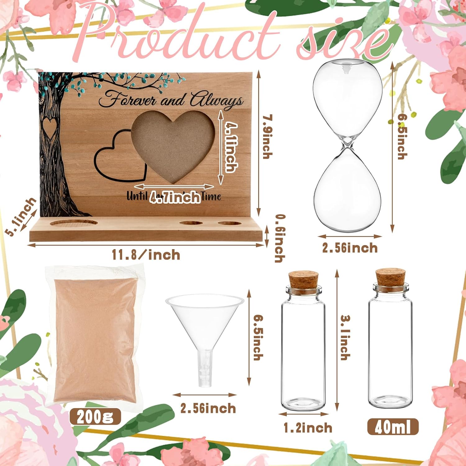 Sliner Unity Sand Ceremony Kit Unity Hour Glass for Wedding Sand Set Wedding with Magnetic Wood Base Hourglass Mini Bottle for Bridal Party(5 Pcs,Classic)