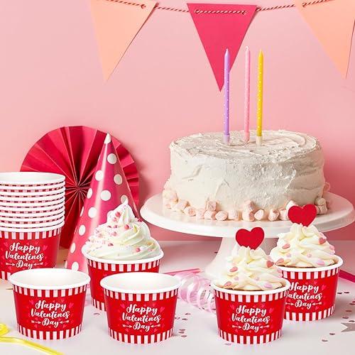 Miniatura 7 de JarThenaAMCS 50 tazas de papel desechables con corazón para el Día de San Valentín, color rosa y rojo, para helado, postre, sopa, cupcakes, cuencos