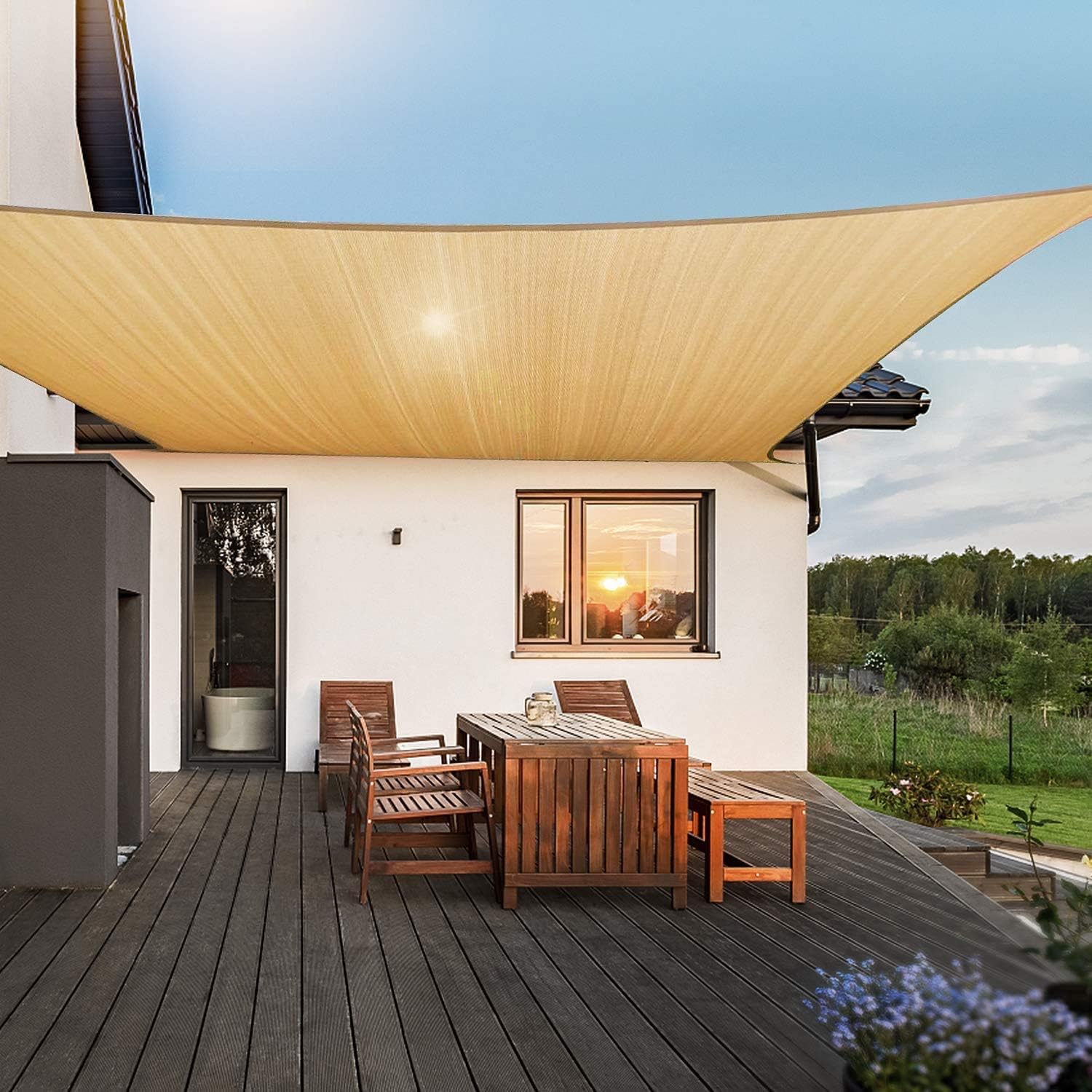 KMM Sun Shade Sails Rectangle 10’x 13’ UV Block Canopy 185GSM HDPE Awning for Lawn Patio Backyard Carport Garden Outdoor Activities, Sand Beige