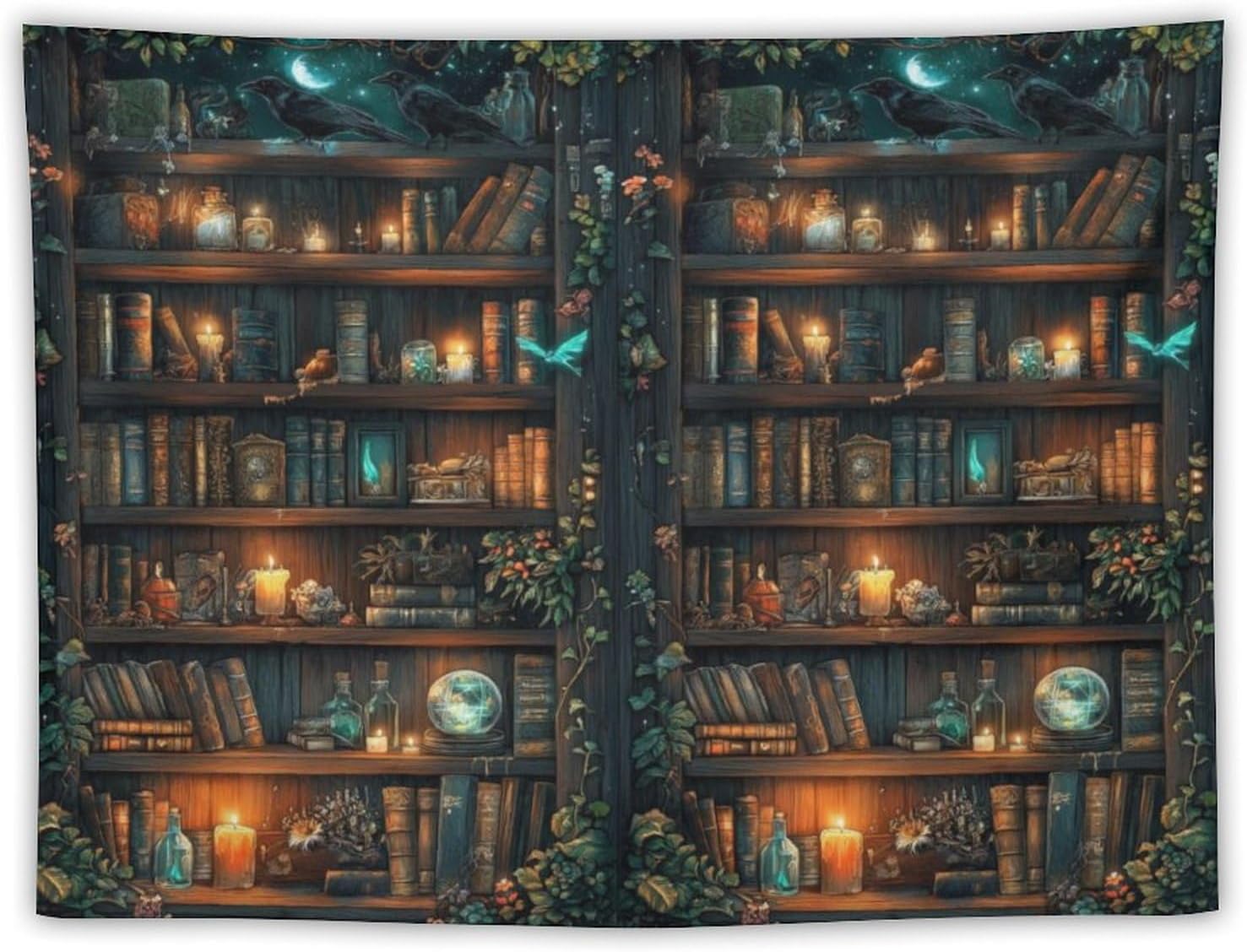 Houselerax Retro Bookshelf Tapestry Vintage Library Wall Hanging Tapestries,Old Books on Shelf Classical Study Room Student Study College Dorm Bedroom Living Room 90"x60"