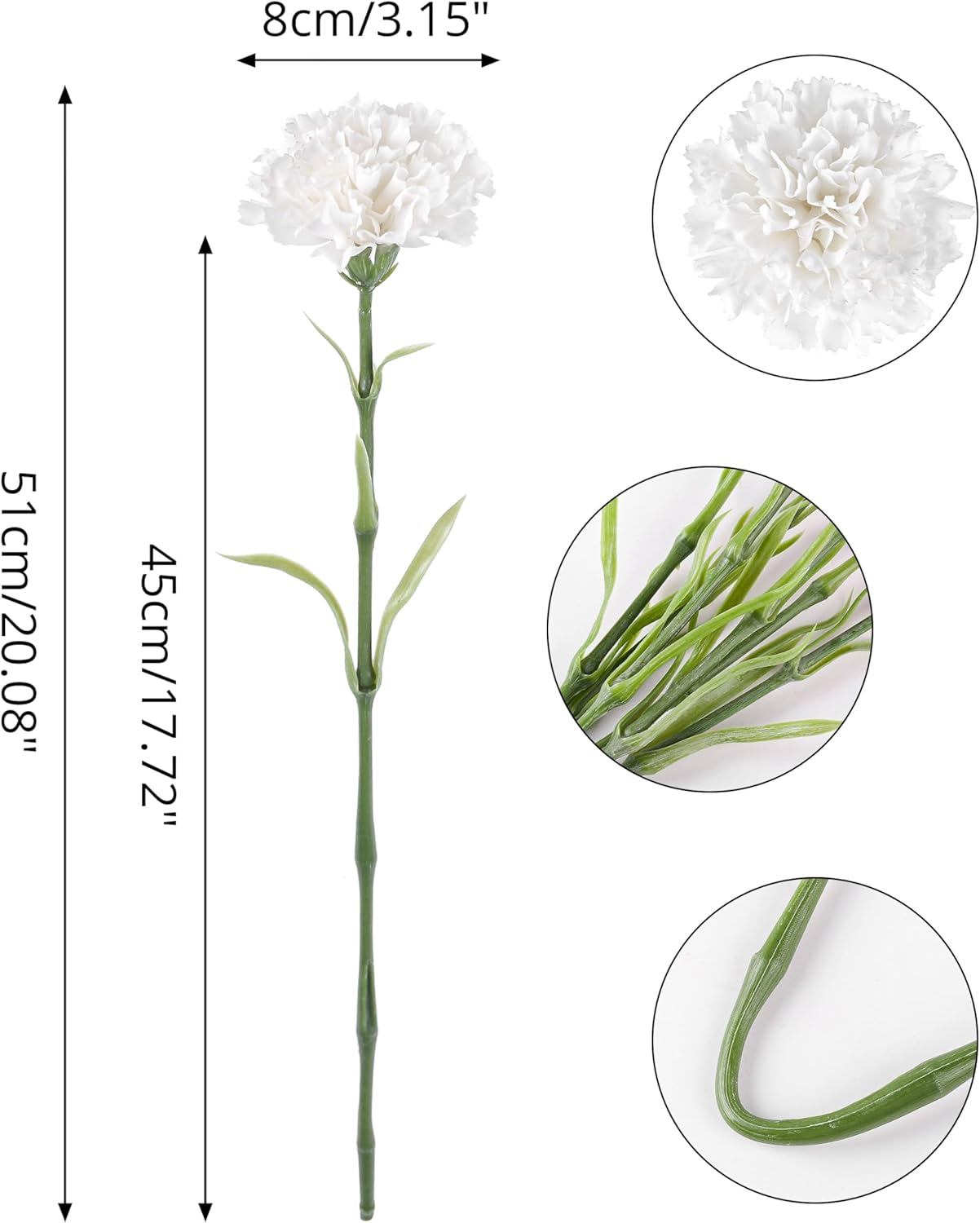 DuHouse 6pcs Carnations Artificial Flowers Latex Carnation Flowers,Real Touch Carnations with Stems for Wedding Party Office Home Decor(White)
