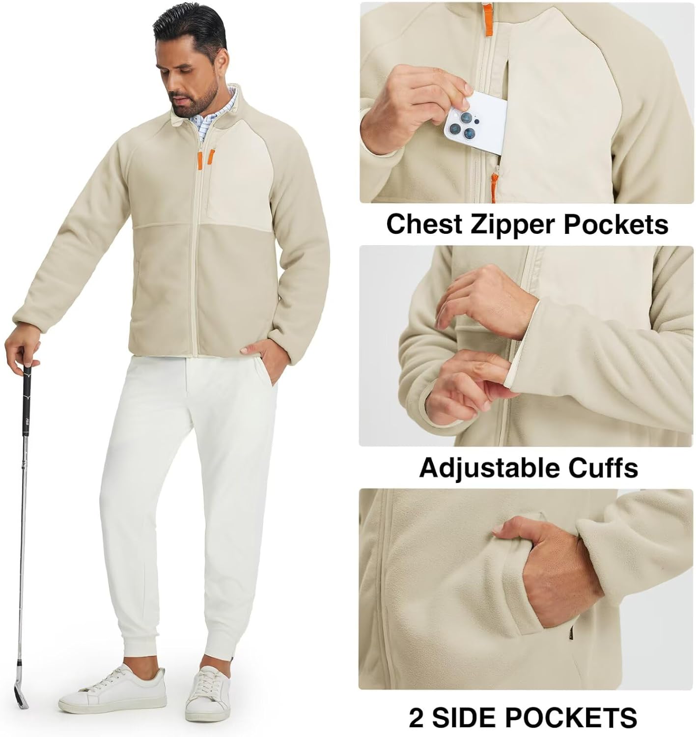 M MAELREG Men's Reversible Fleece Jacket with 5 Pockets Lightweight Zip Up Golf Jackets Winter Warm Casual Coat Windbreaker - Image 5