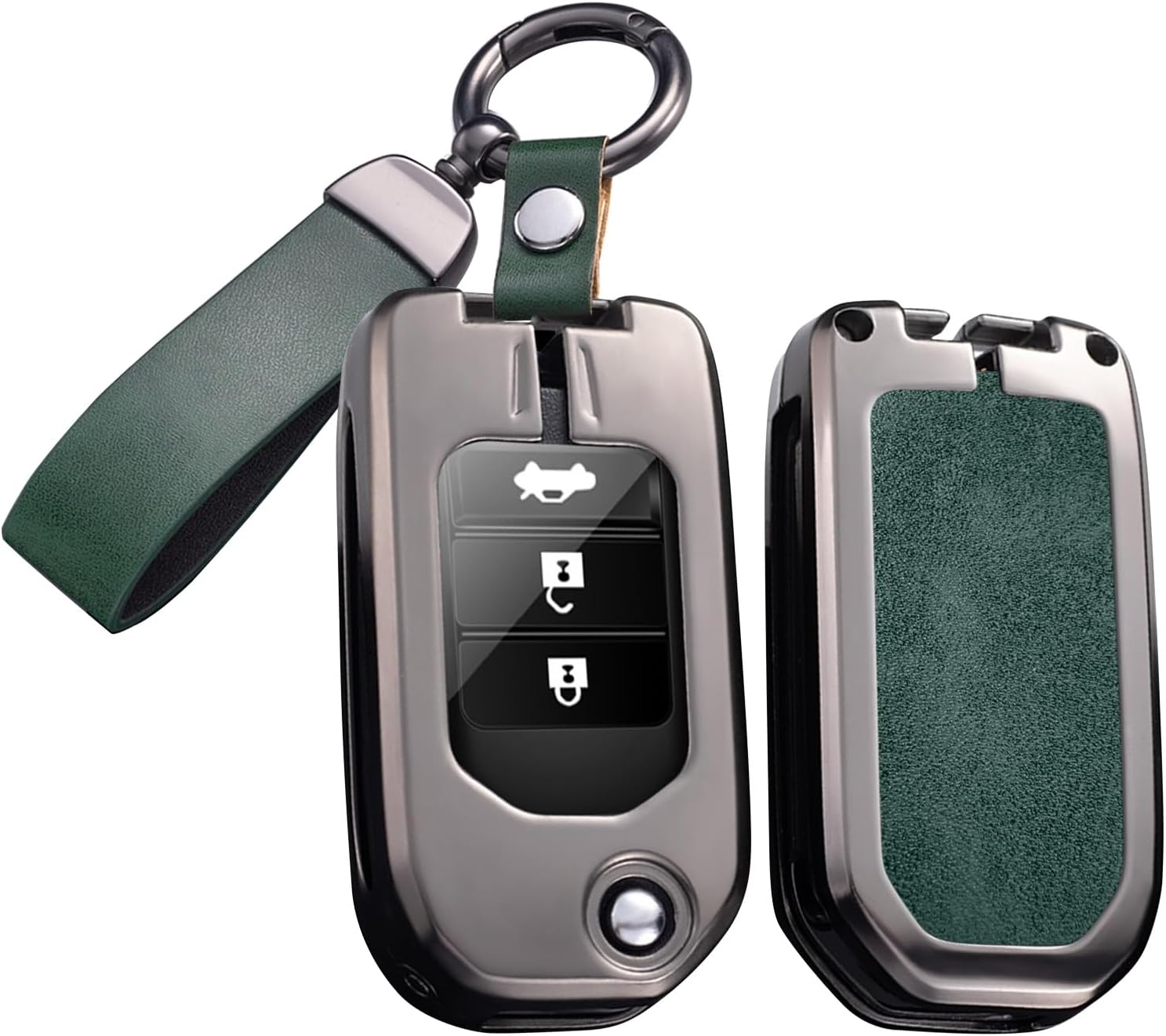 ontto Metal Leather Car Key Fob Cover Fit for Honda Accord Civic City Crider CRV CR-V XR-V Fit Odyssey 2013 up flip Smart Key Holder case keyring Shell bag keychain accessories