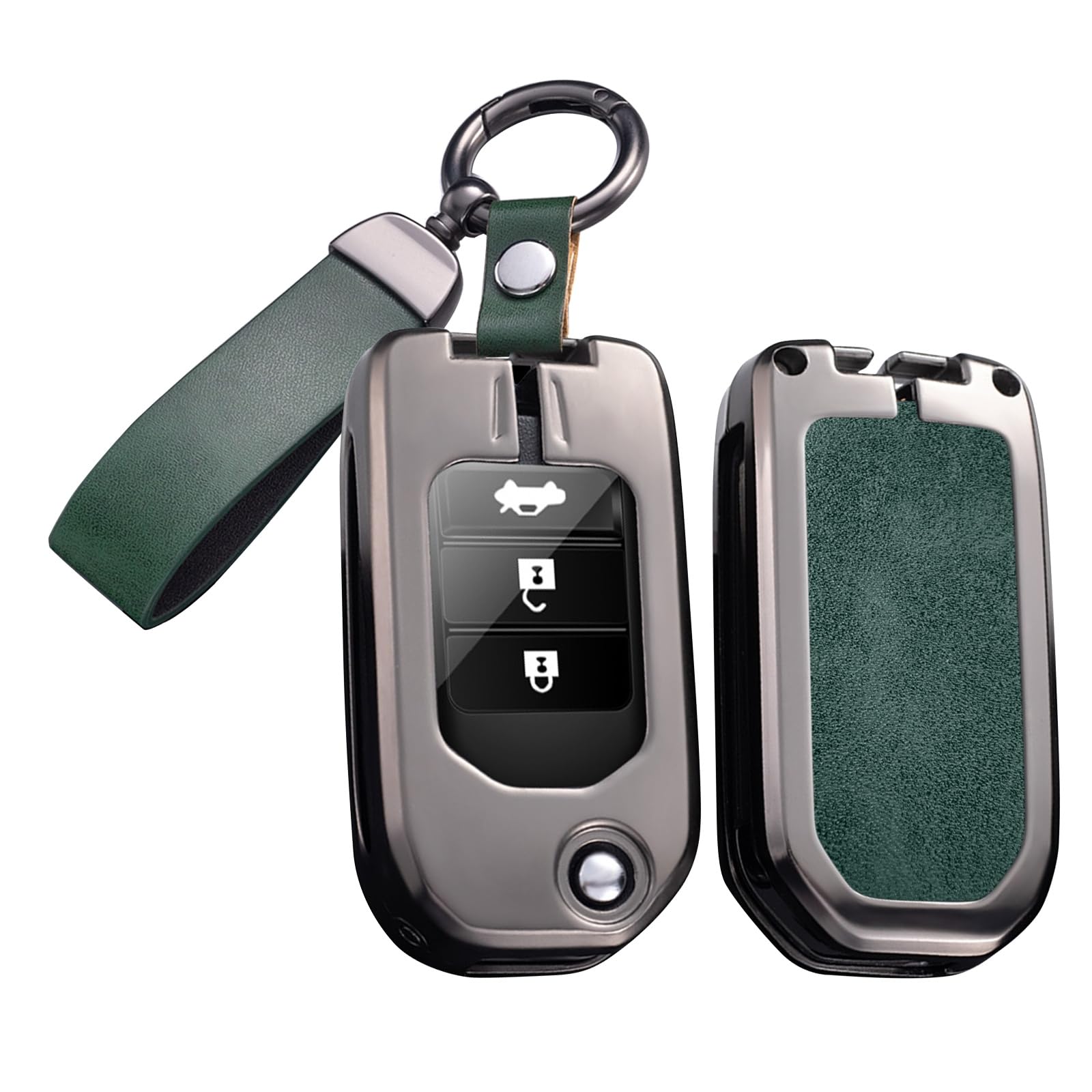 ontto Metal Leather Car Key Fob Cover Fit for Honda Accord Civic City Crider CRV CR-V XR-V Fit Odyssey 2013 up flip Smart Key Holder case keyring Shell bag keychain accessories