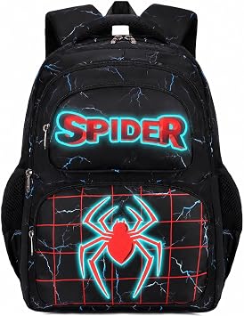 Spider Backpack Boys 4-12 Glow in Dark Kids Bookbag Kindergarten Elementary School 17 Inch Mochila Para Ninos, Glow Spider