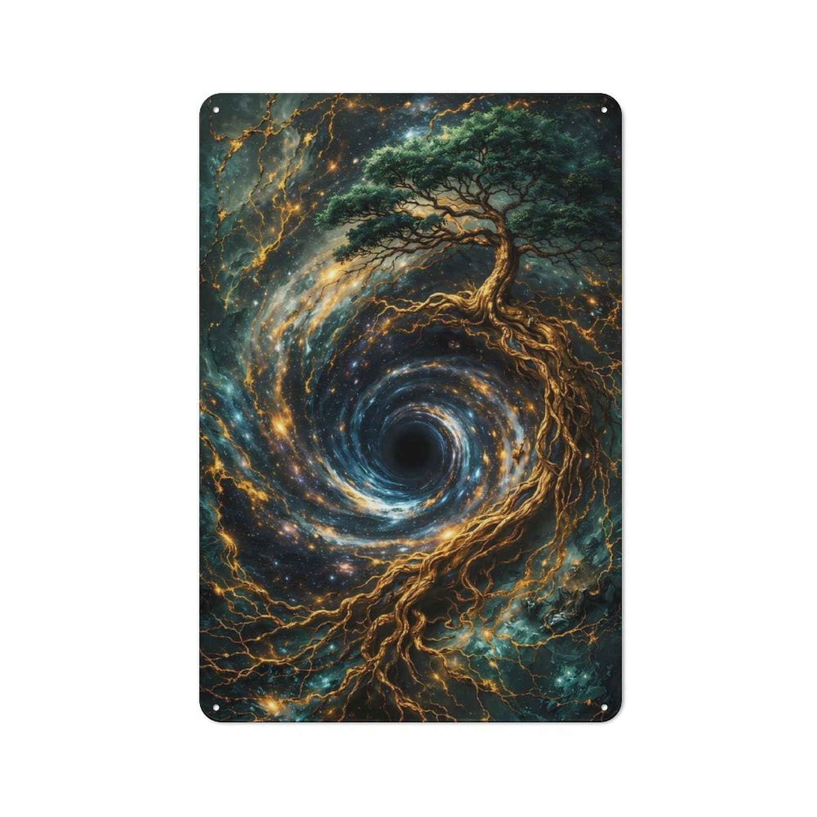 Junmoney Style-5 Cosmic Tree And Black Hole Rustic Tin Sign 30X20cm For Hallway Wall, For Home Decor Fans Who Collect Metal Signs