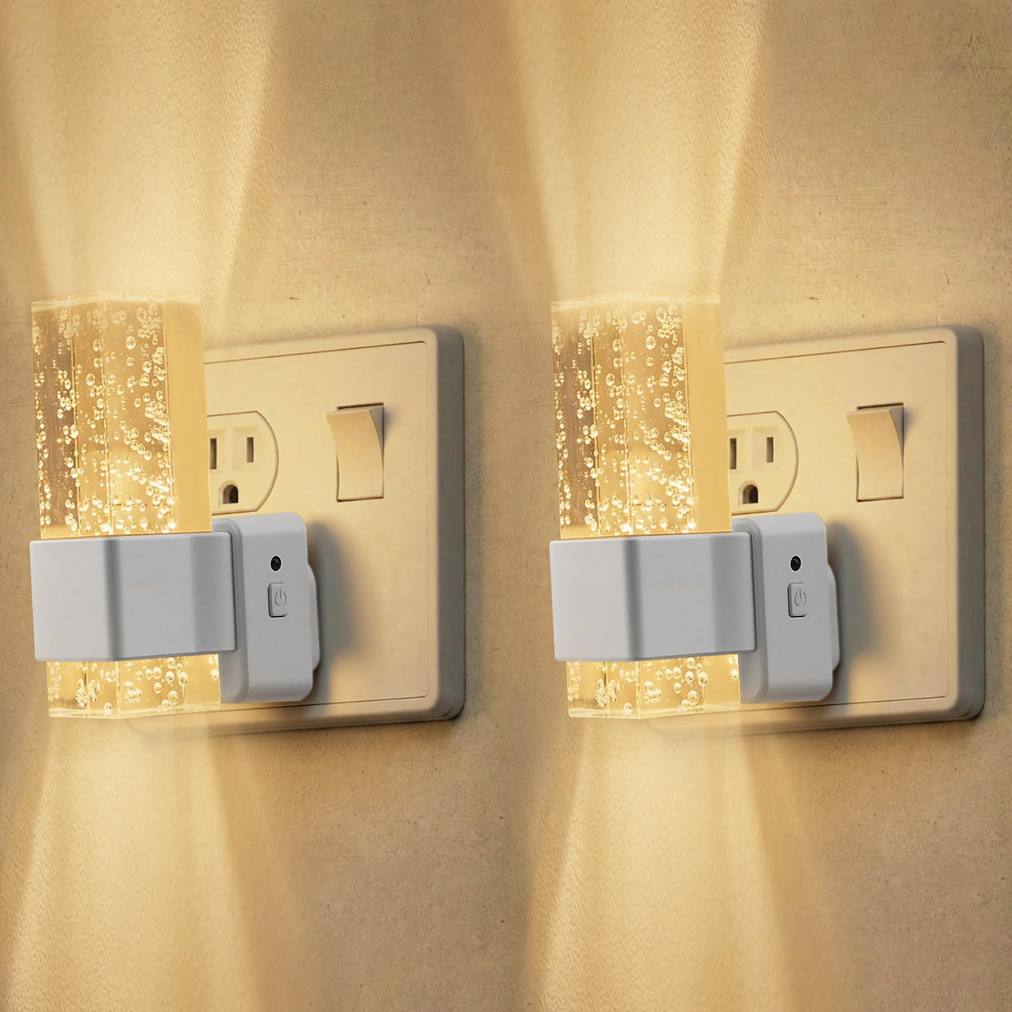 LED Night Light Plug in Wall 2 Pack, Acrylic Plug in Nightlight with Dusk to Dawn Sensor, 0-100LM Dimmable, 3000K Warm White, Modern Night Light for Hallway Stair Kitchen Bedroom Bathroom