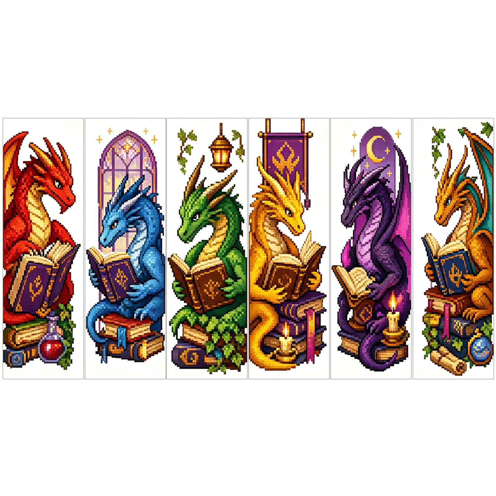 14CT 2 Strands Cross Stitching Wizard Dragon Bookmark Kit for Teachers 6PCS
