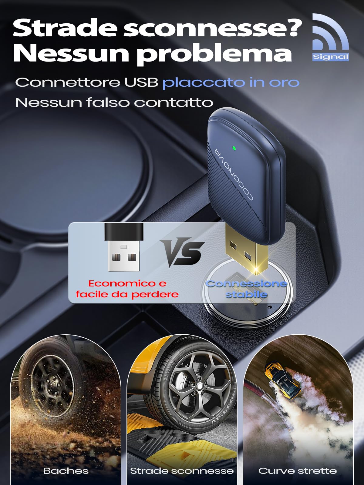 Mini Adattatore CarPlay Wireless per Apple CarPlay e Android Auto, Convertitore CarPlay Cablato, USB A/C in Metallo, per iPhone iOS 10+ e Android 10+, per Viaggi Lunghi e Uso Quotidiano, Blu