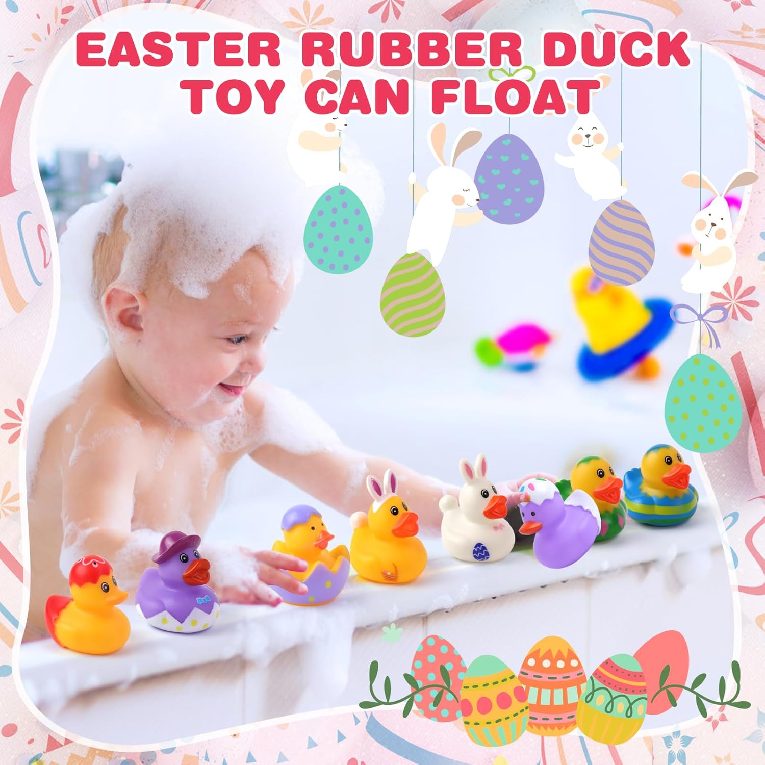 72 Pcs Easter Rubber Ducks - Easter Ducks Bag Fillers Ducking, Bathtub Toys, Party Favors, Classroom Game Prizes, Easter Decorations