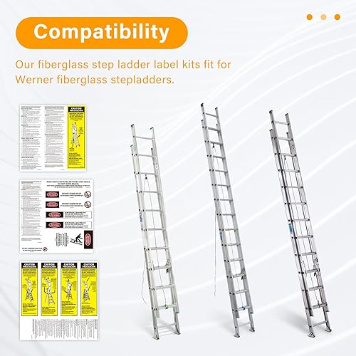 Miniatura 4 de GRONGU FG - Etiquetas adhesivas de seguridad para escalera de tijera, compatibles con Werner, de fibra de vidrio, LFS100, etiquetas de seguridad e