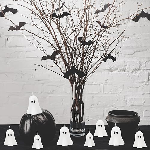 Miniatura 2 de MTLEE 12 velas grandes de fantasma de Halloween, velas espeluznantes en forma de fantasma, velas decorativas de Halloween, regalos góticos novedosos