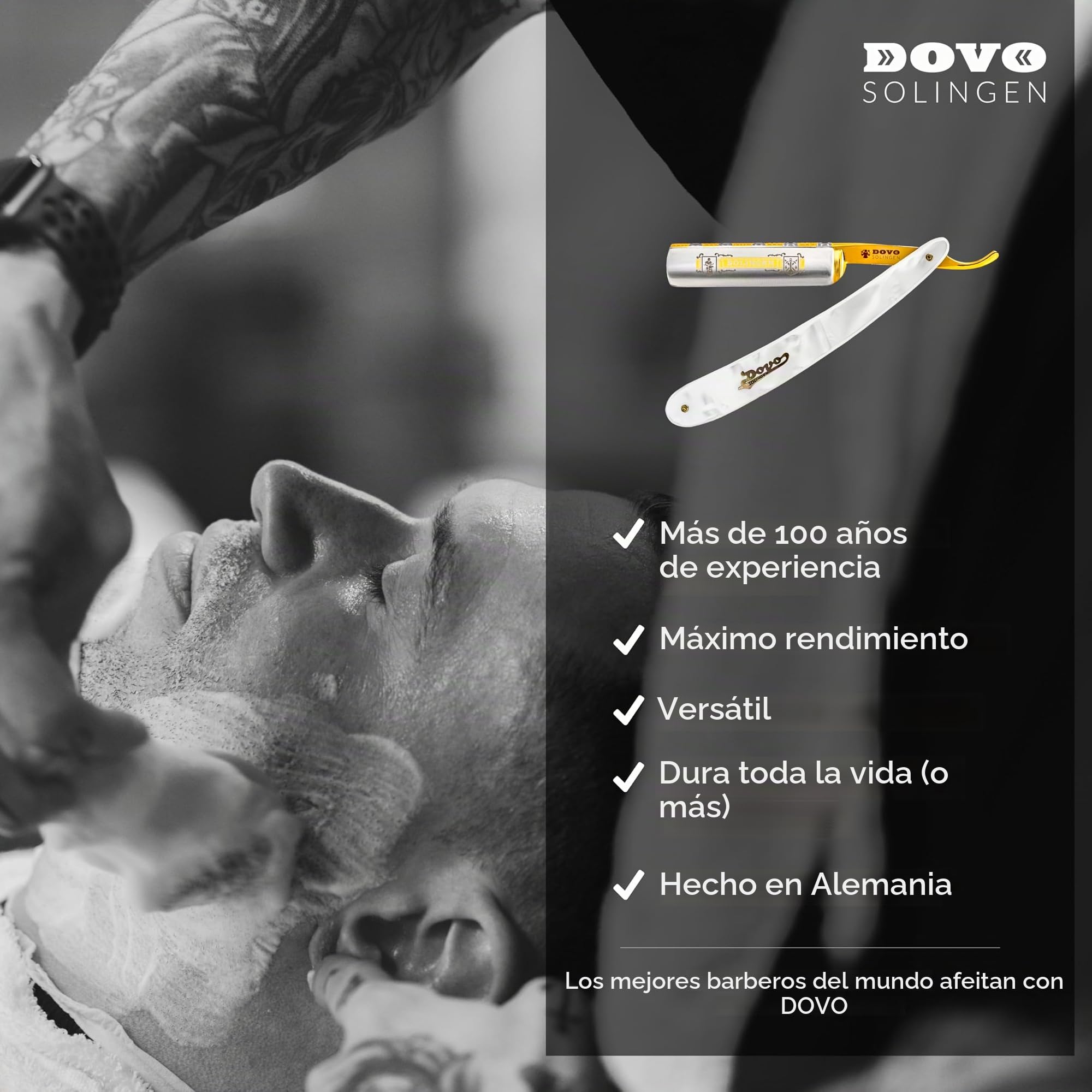 Navaja de afeitar DOVO Solingen - Navaja recta de acero al carbono - 5/8 de pulgada - Cabeza redonda - Afilado completo hueco - Navaja de barbero DOVO Solingen