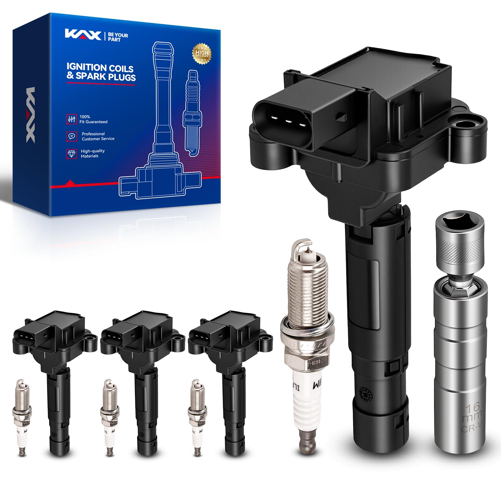 KAX 4 Ignition Coils &amp; 4 Spark Plugs Set for Benz C230 2003-2005 UF555
