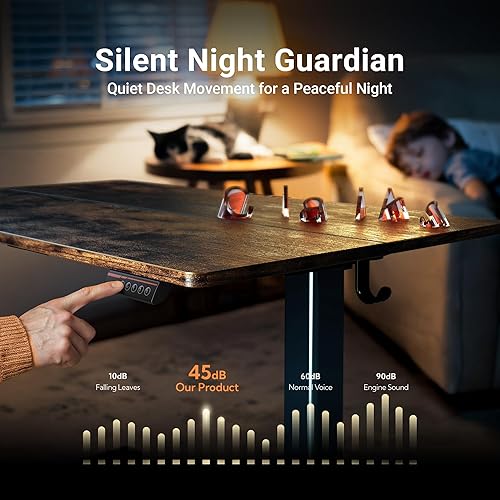 Miniatura 8 de Claiks Escritorio eléctrico de pie de altura ajustable, escritorio de pie de 55 x 24 pulgadas, escritorio de oficina en casa con tablero de empalme,