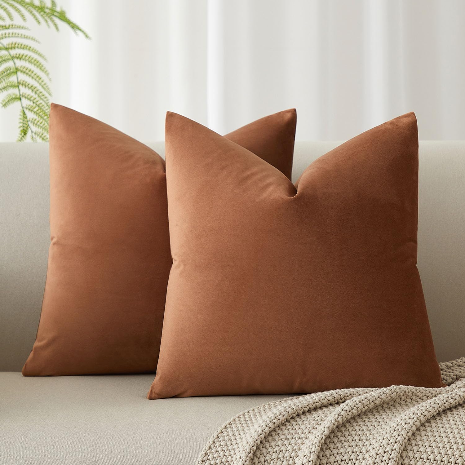 JUSPURBET 20x20 Throw Pillow Covers Set of 2 Decorative Pillow Covers for Couch Sofa Bed Cozy Velvet Cushion Covers Cases with Invisible Zipper for Living Room Home Decor,Mocha Mousse — image 1