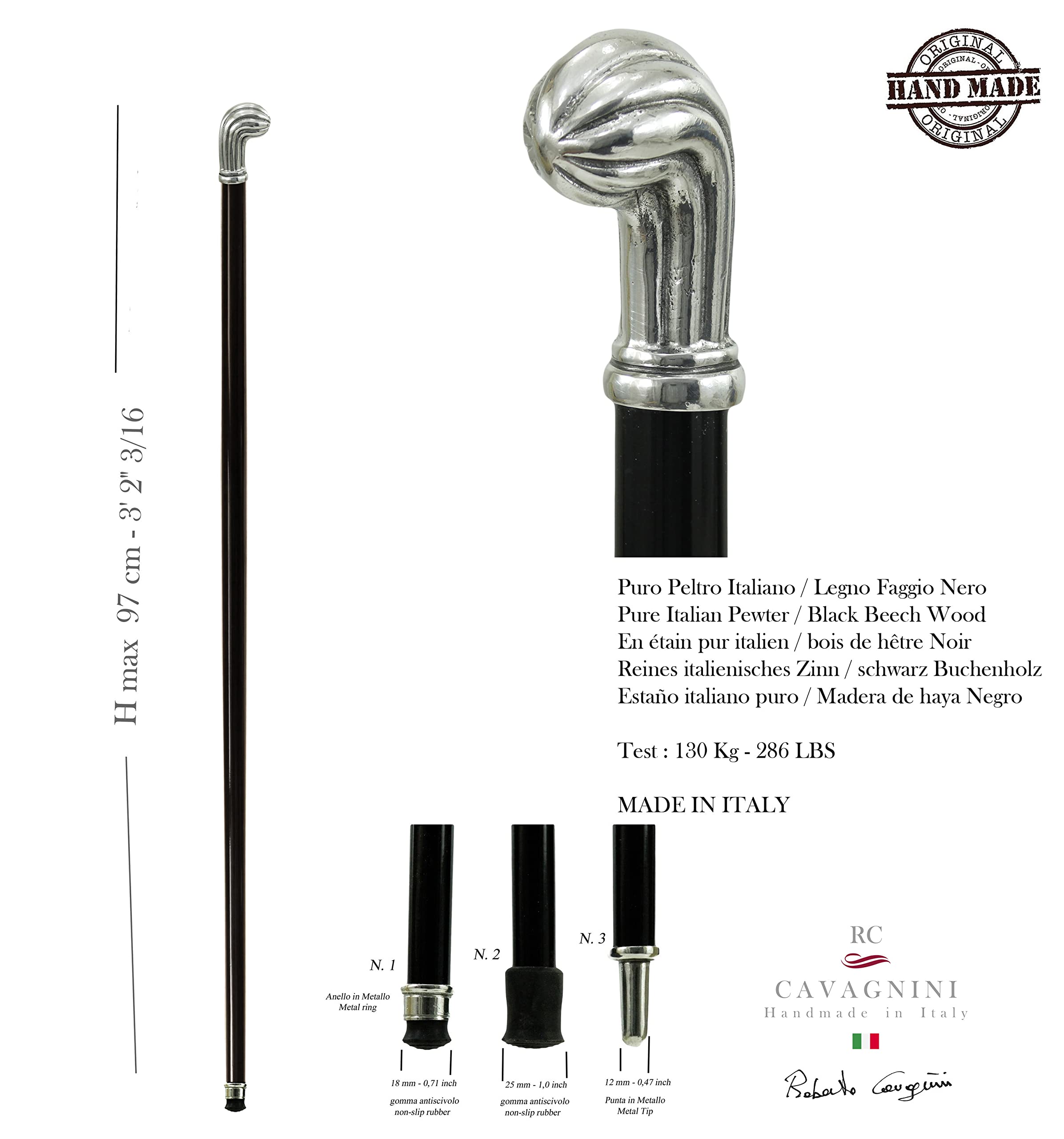 Bastón de paseo Liberty peltre de madera negra clásica y elegante