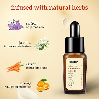inatur Kumkumadi Facial Oil | Ayurvedic Face Thailam for Glowing Skin | With Saffron, Sandalwood & Licorice | Brightens,