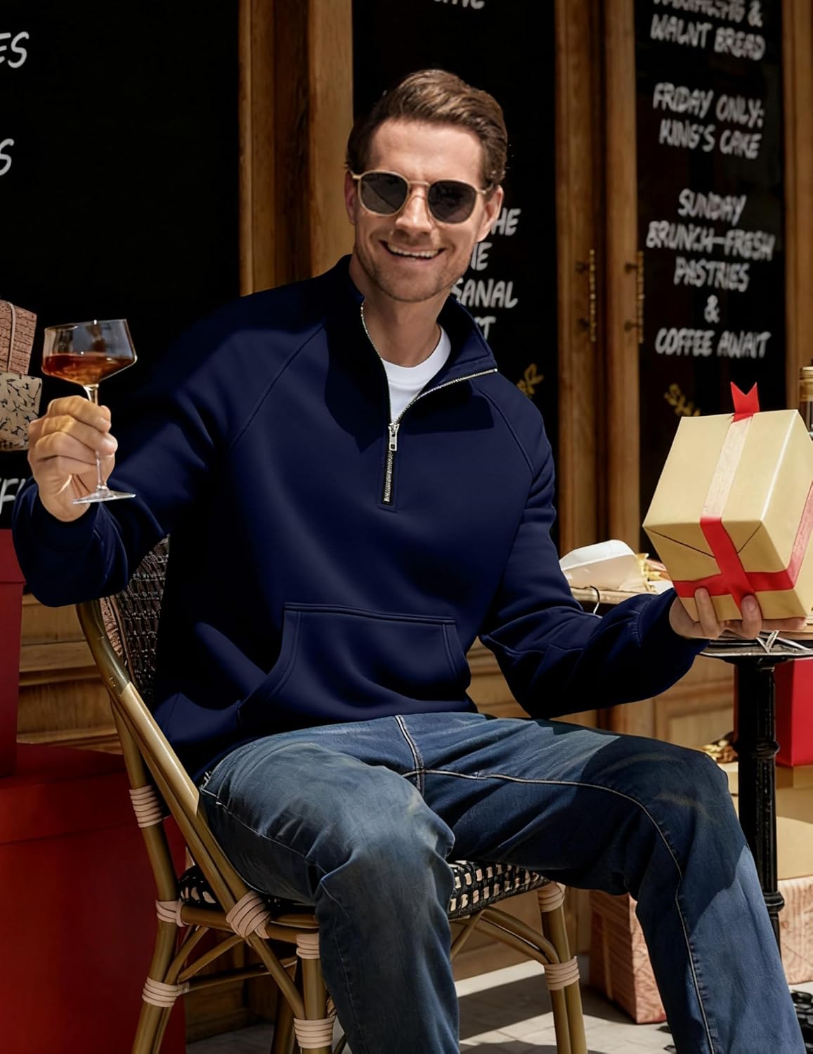 JMIERR Men's Fleece Quarter Zip Pullover Sweater Casual Cotton Fall Winter Family Outfit Warm Mock Neck with Pockets - Image 2