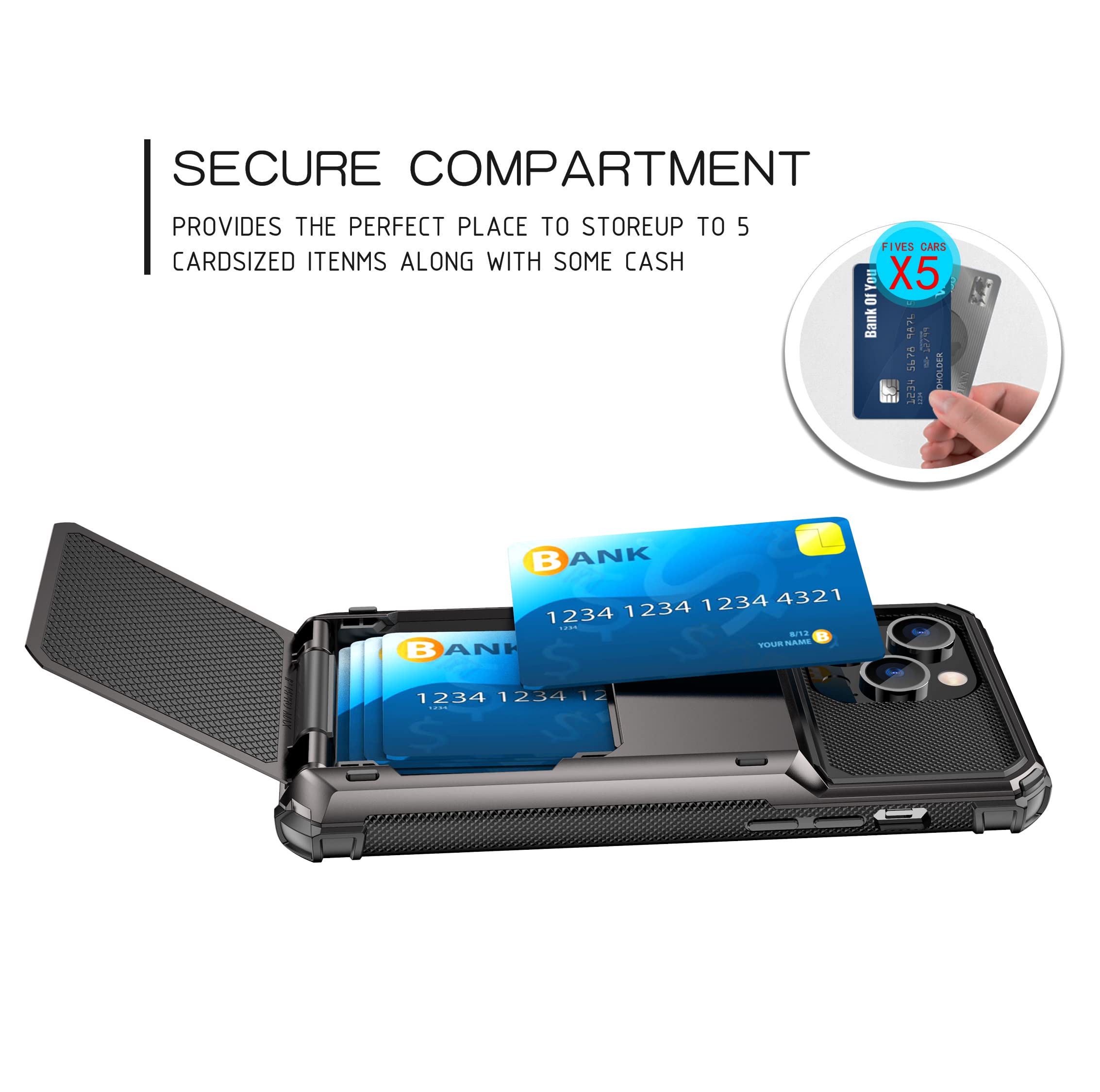 SORAKA Custodia per iPhone 12 Pro con portacarte Portafoglio Custodia Armatura iPhone 12 Pro Custodia PC TPU 2 in 1 a doppio strato Custodia paraurti antiurto può contenere 5 carte