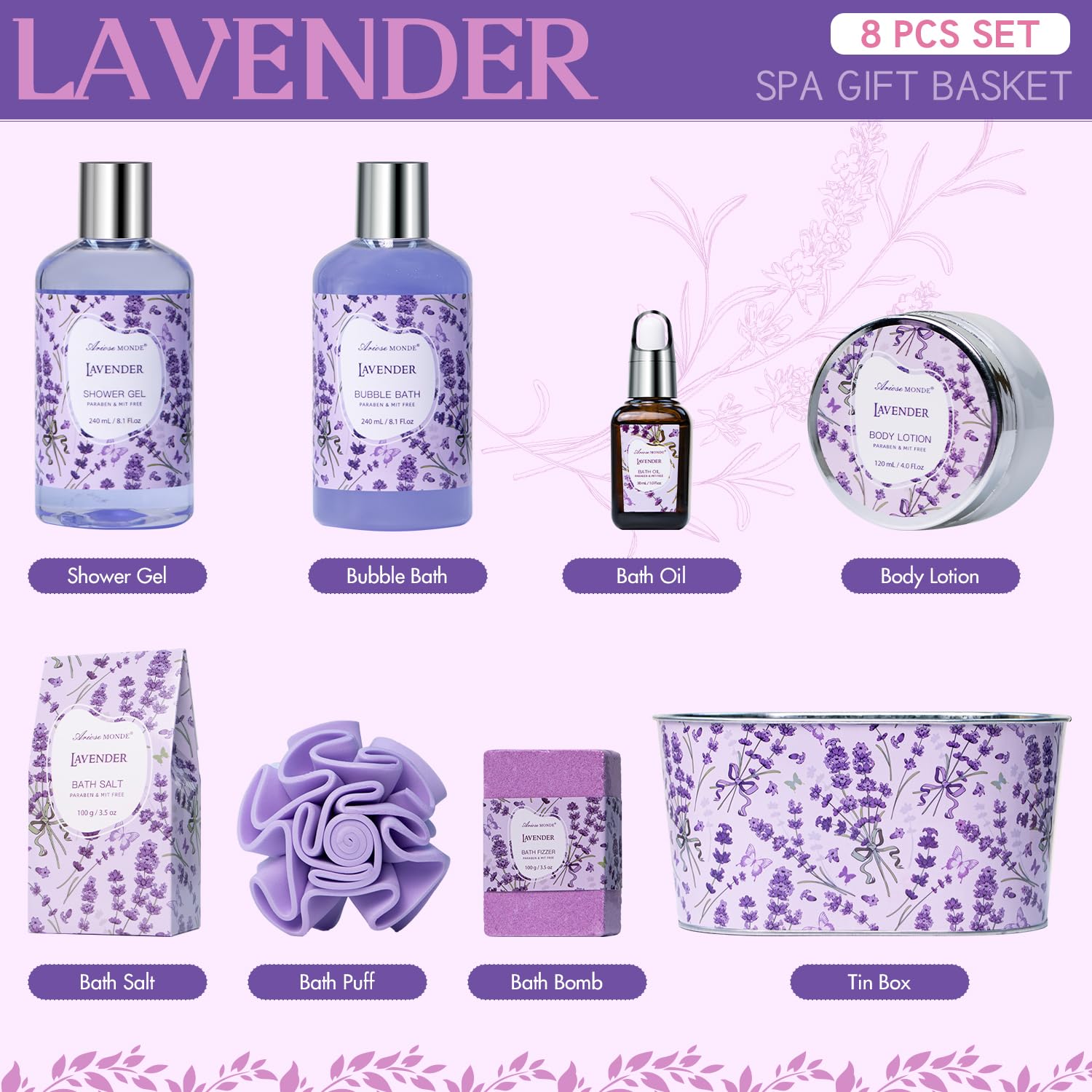 Bath Gift Baskets for Women, Lavender Relaxing Spa Gifts, Bath Spa Gift Basket for Women, Self Care Gifts, Care Package, Home Spa Products, Birthday Gifts , Gifts for her - Image 2