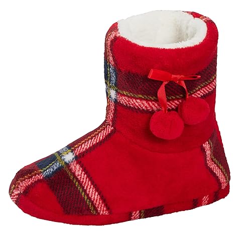 Ladies Slipper Boots Womens Luxury Tartan Check Slippers Faux Fur
