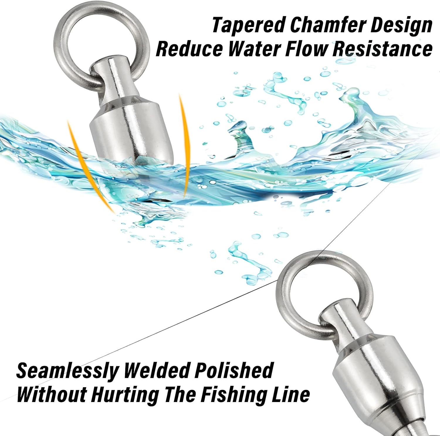 Dr.Fish 20 Pack Ball Bearing Snaps Swivels with Oval Split Rings, Fishing Swivels Saltwater Fishing Tackles Stainless Steel Solid Rings Heavy Duty Hyper Wire Connector #1