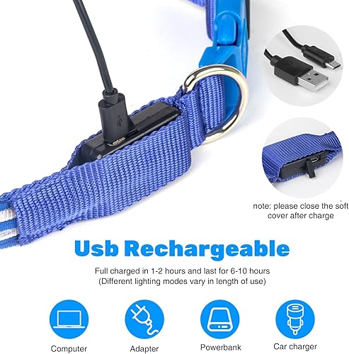 Miniatura 4 de Geekman Collar de perro LED, collar brillante con luz LED recargable por USB, cómodo y ajustable de malla suave, collar de seguridad para perros