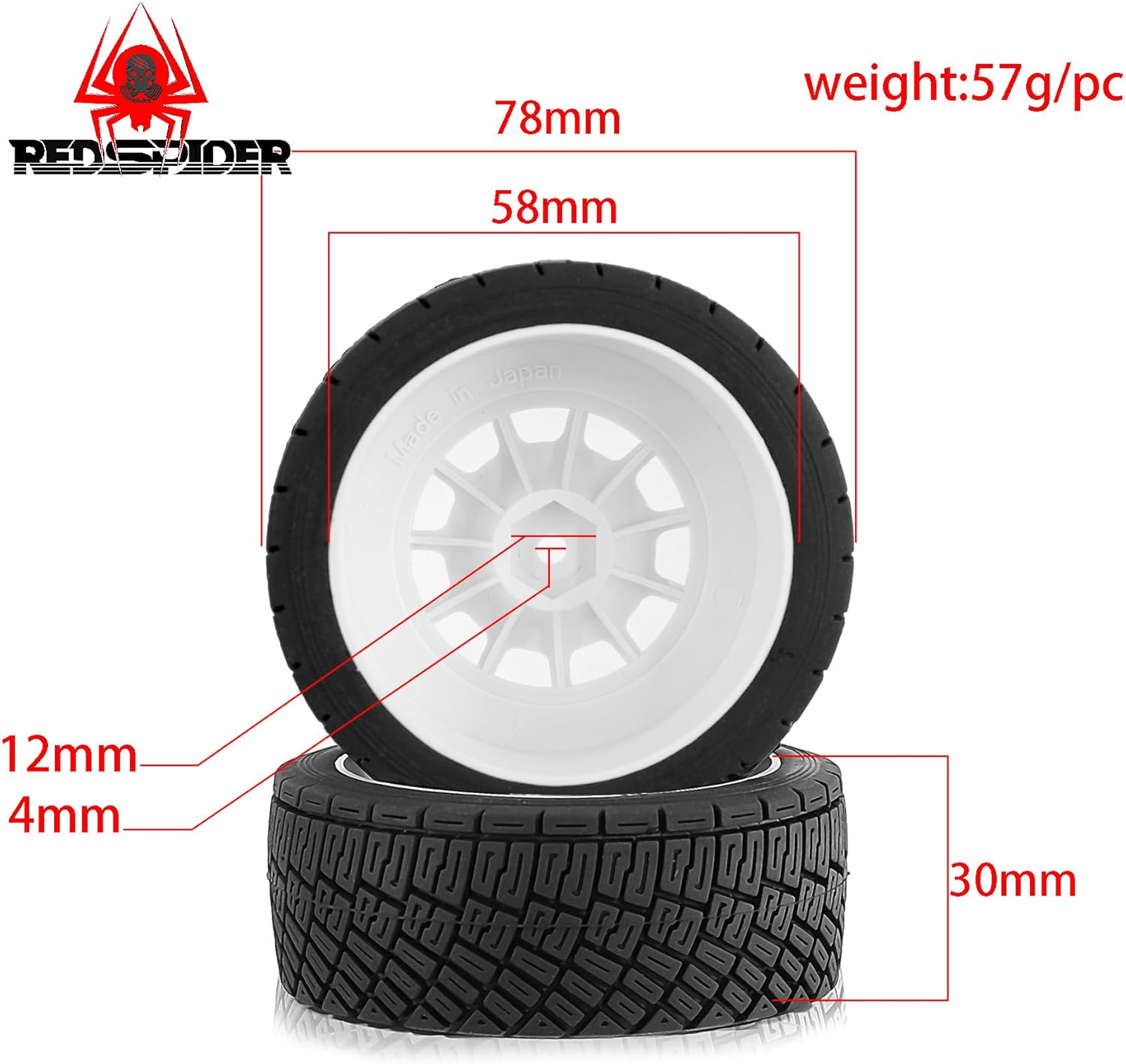 1/10 1/8 RC On-Road Tires 78mm OD RC Rally Racing Tyres 12mm Hex Plastics Wheel Tires Set Fit for 1/10 RC On-Road HPI CEN M-Sport WRC XTS-f10 ﻿ (White)