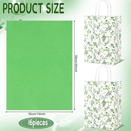 Miniatura 5 de Paquete de 16 bolsas de regalo de papel de hojas verdes con asas, bolsas de regalo de acuarela para baby shower, despedida de soltera, boda,