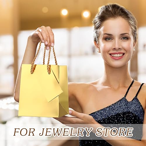 Miniatura 7 de Sherr Paquete de 100 mini bolsas de regalo a granel, 4 bolsas de papel de 2.75 x 4.5 pulgadas con etiquetas, cajas de regalo de papel extra pequeñas