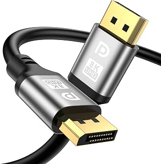 DisplayPort Cable 10FT, DP 2.1 Cable, 32.4Gbps High Speed, DP to DP Support 8K@60Hz 4K@144Hz, Gold-Plated Connector, DisplayPort Cord for Monitor, PC, Laptop, Gaming setups