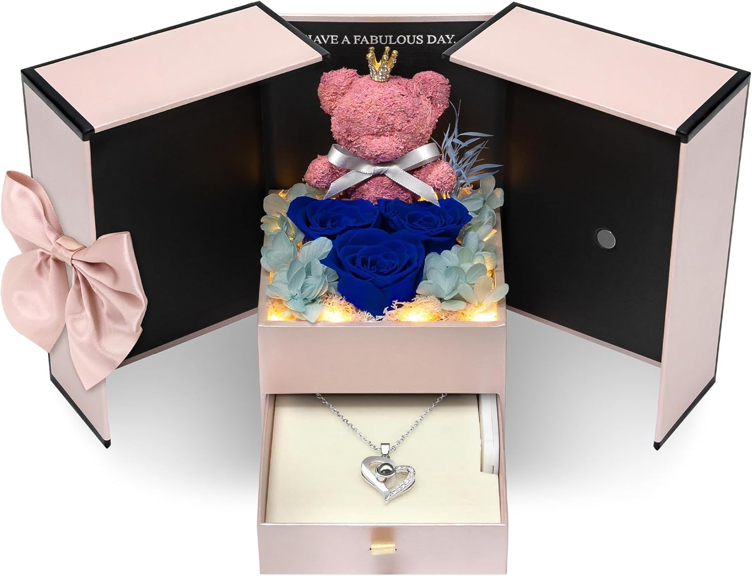 Childom Mothers Day Mom Gifts for Mom,Birthday Gifts for Women,Mothers Day Flowers Gift for Moms Wife Grandma,Blue Light Up Rose Preserved Flowers for Delivery Prime with Necklace for Her,Anniversary