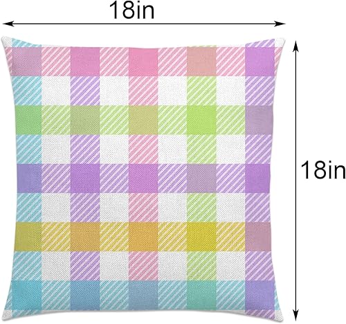 Miniatura 3 de Nepnuser Juego de 4 fundas de almohada a cuadros de búfalo de Pascua de 18 x 18 pulgadas, decoración de fiesta de primavera para cama, sofá,