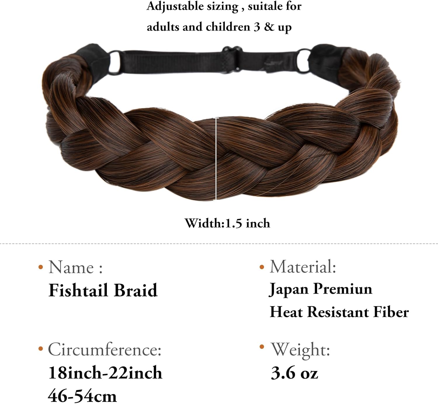 الاحترافي - شريط راس صناعي مضفر من ثلاث جدائل كلاسيكية عريضة، ... - view 3