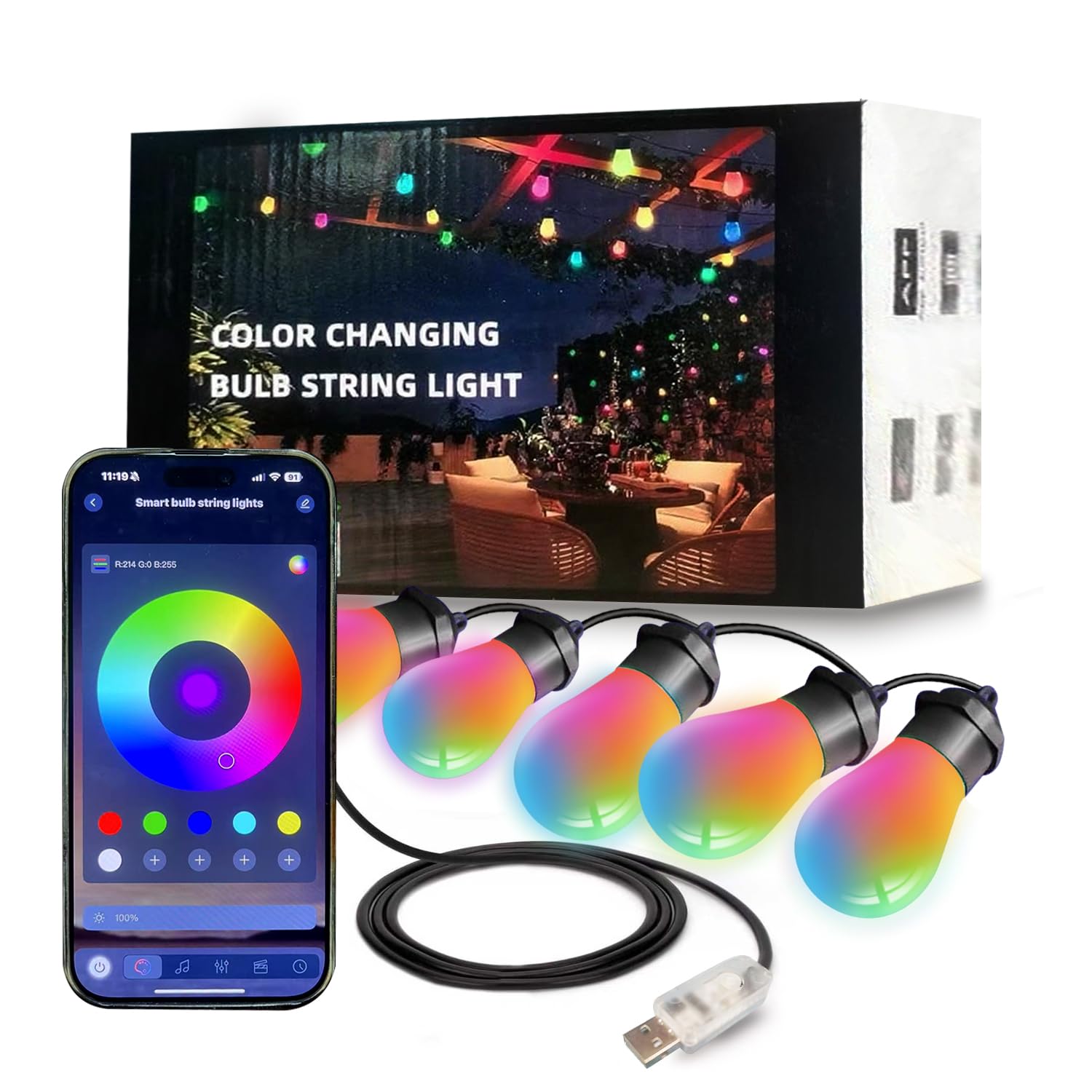 Honche Smart Outdoor String Lights, 36FT Outdoor Lights with 15