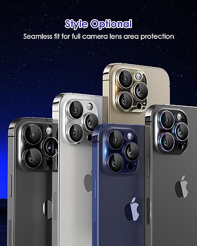 Miniatura 12 de Protector de lente de cámara compatible con iPhone 15 Pro/iPhone 15 Pro Max [metal de cobertura completa] Pantalla de vidrio templado 9H, cubierta
