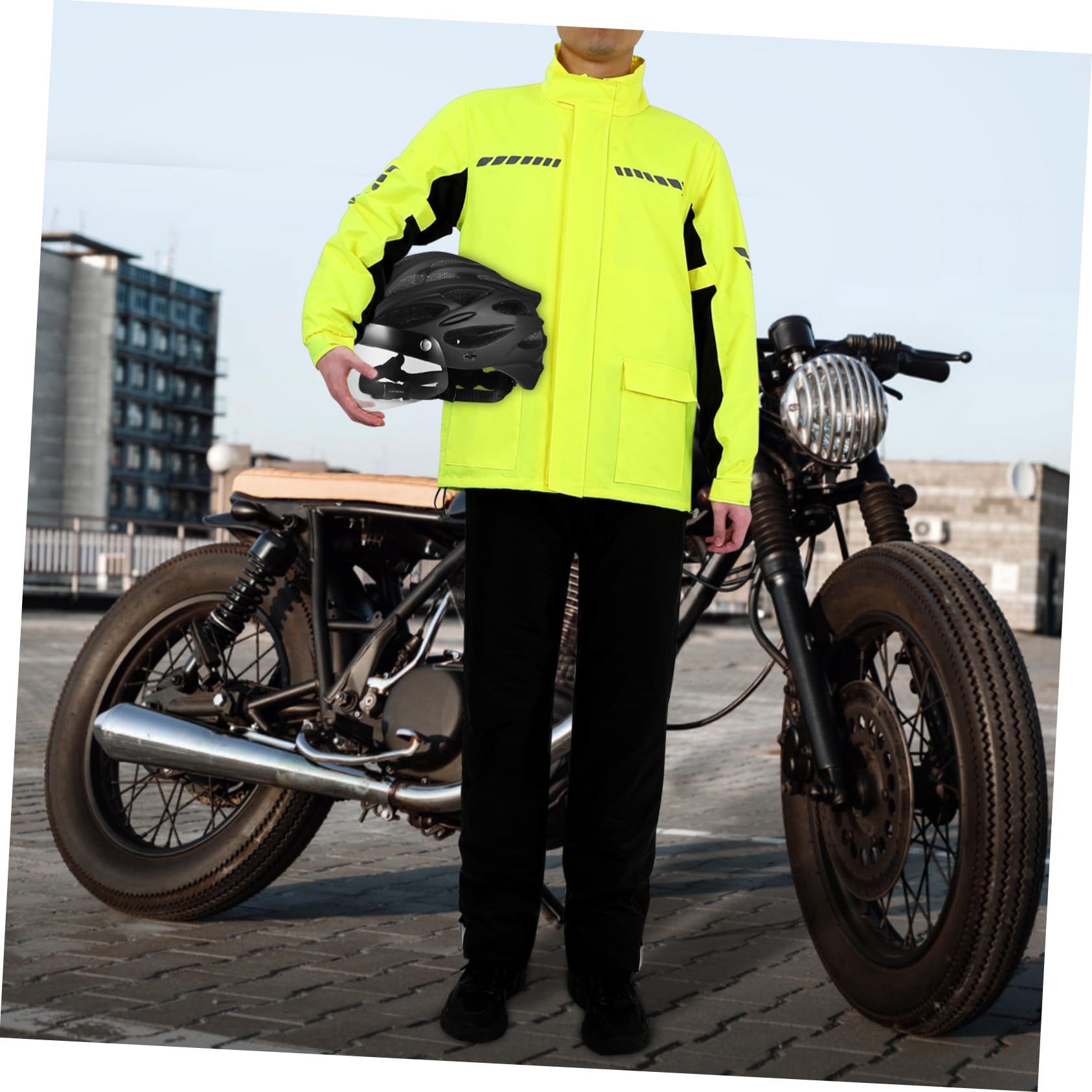 OUNONA Tenue Pluie Homme Imperméable Cyclisme avec Pantalon et Veste Réfléchissants Coupe-Vent Protection Fortes Pluies et Sécurité Nocturne