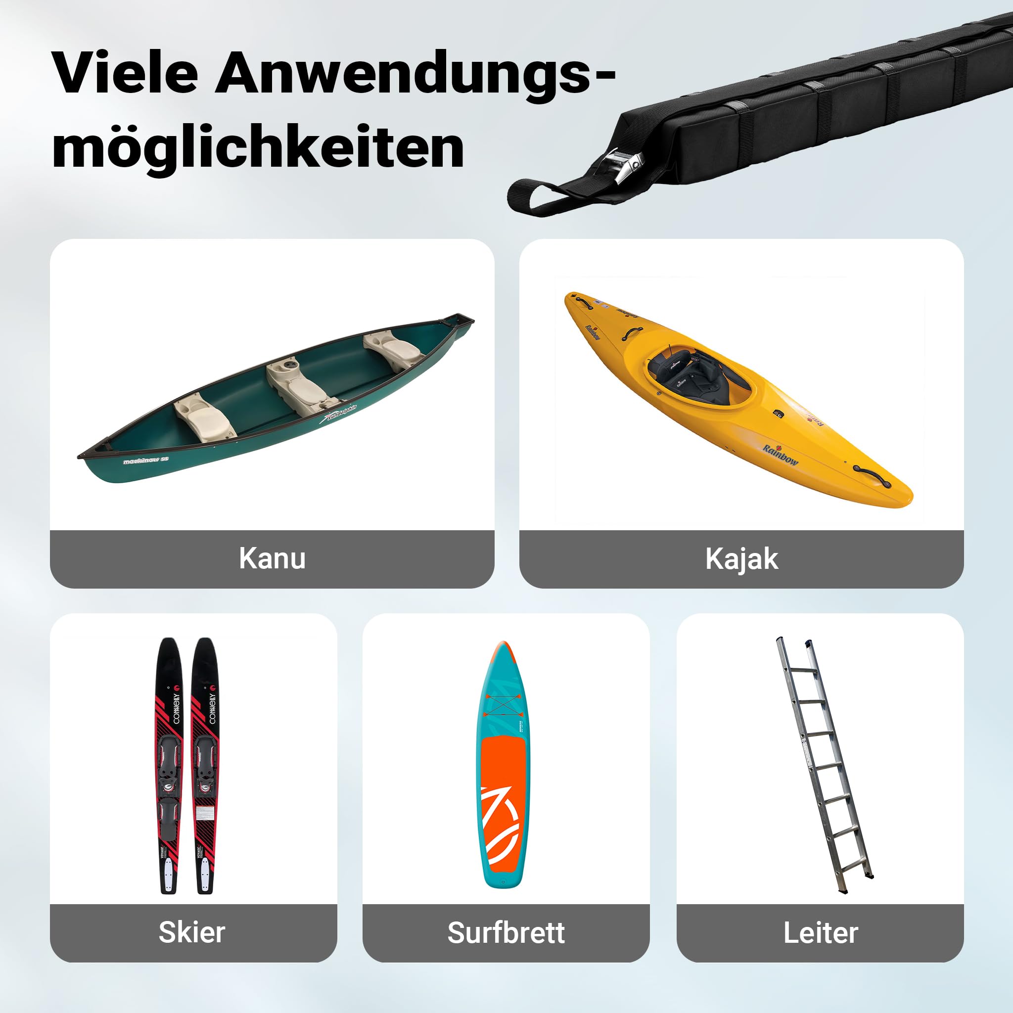 Wiltec Dachgepäckträger weich Auto Dachträger für Kanu, Kajak, Surfbrett, SUP, Snowboard, Skier und Leiter