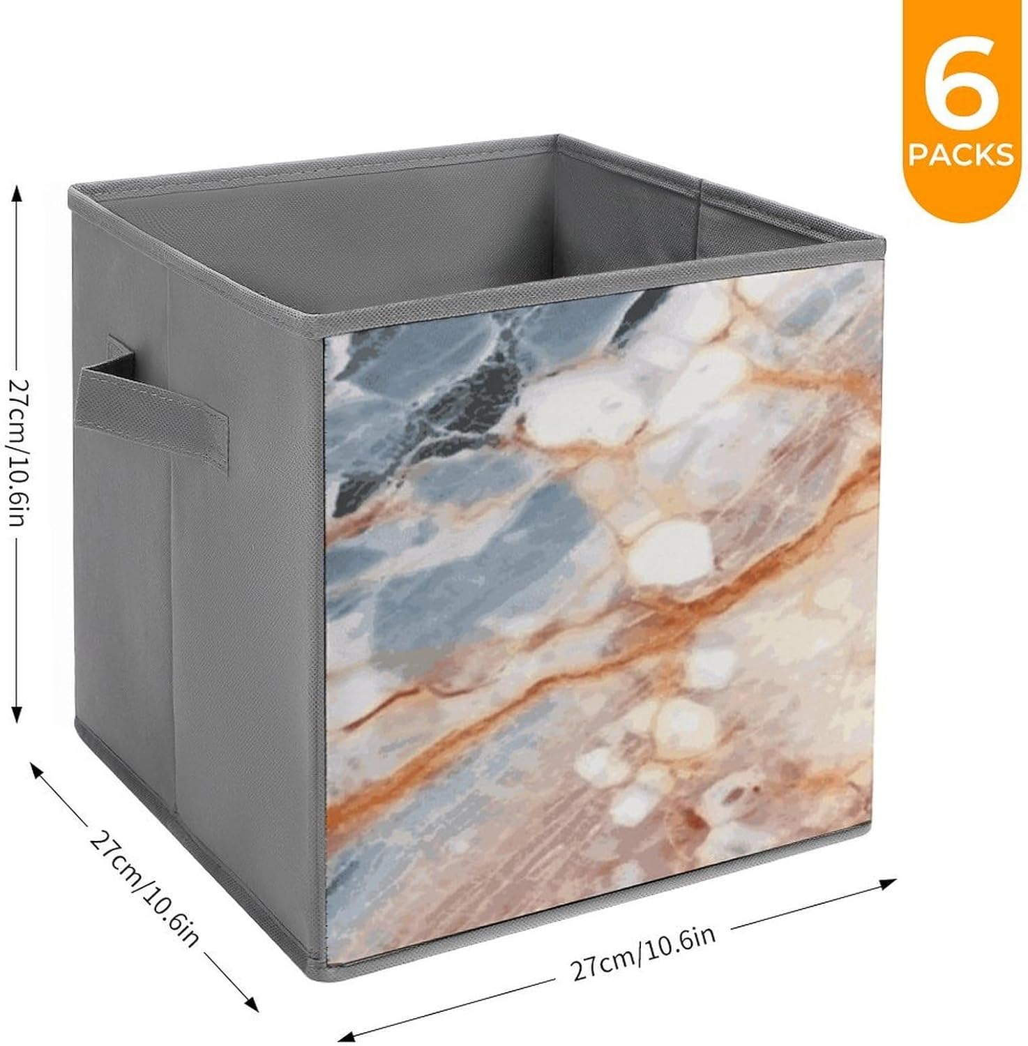 Marble Storage Cubes Set of 6 Storage Bins with Handles Collapsible Storage Basket Fabric Storage Box for Shelves Large Closet Shelf Organizer for Organization 11 Inch