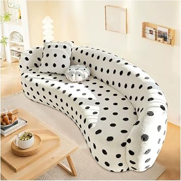 Boho Velvet Curved Couch Cover, Soft Plush Couch Covers for Curved Sectional Sofa, Washable Sectional Couch Slipcover, Polka Dots, Non-SlipCream,M145-185cm