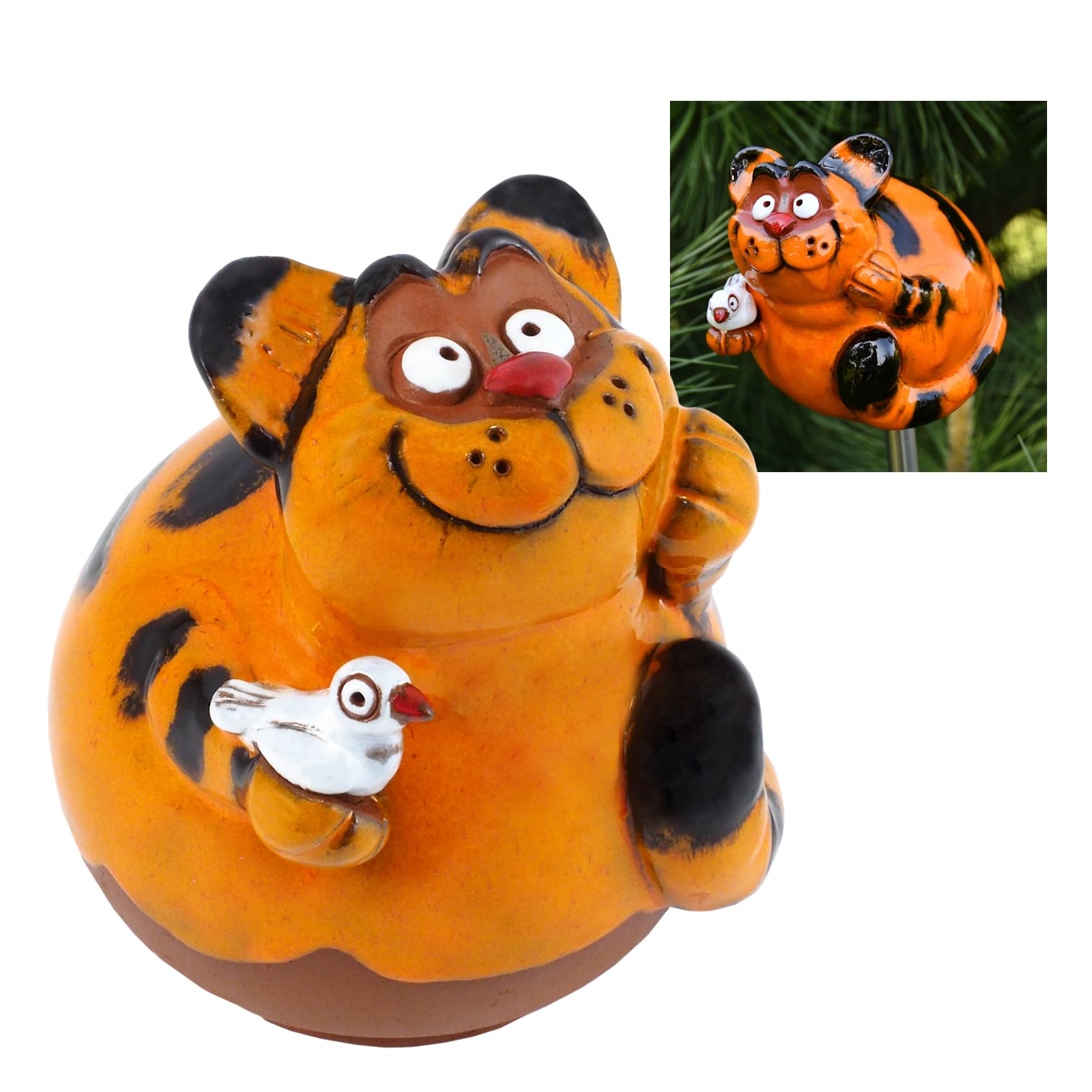 Gartenstecker Keramik Handgefertigt - Gartendeko für Draußen Wetterfest - Garten Deko Keramik - Gartenfiguren & Gartenstatuen - Katze
