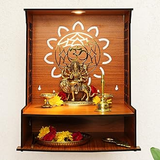 Ekhasa Wooden Pooja Mandir for Home Wall Mounted | God Temple | Puja Stand | Unit With LED Spotlight | Temple for Office