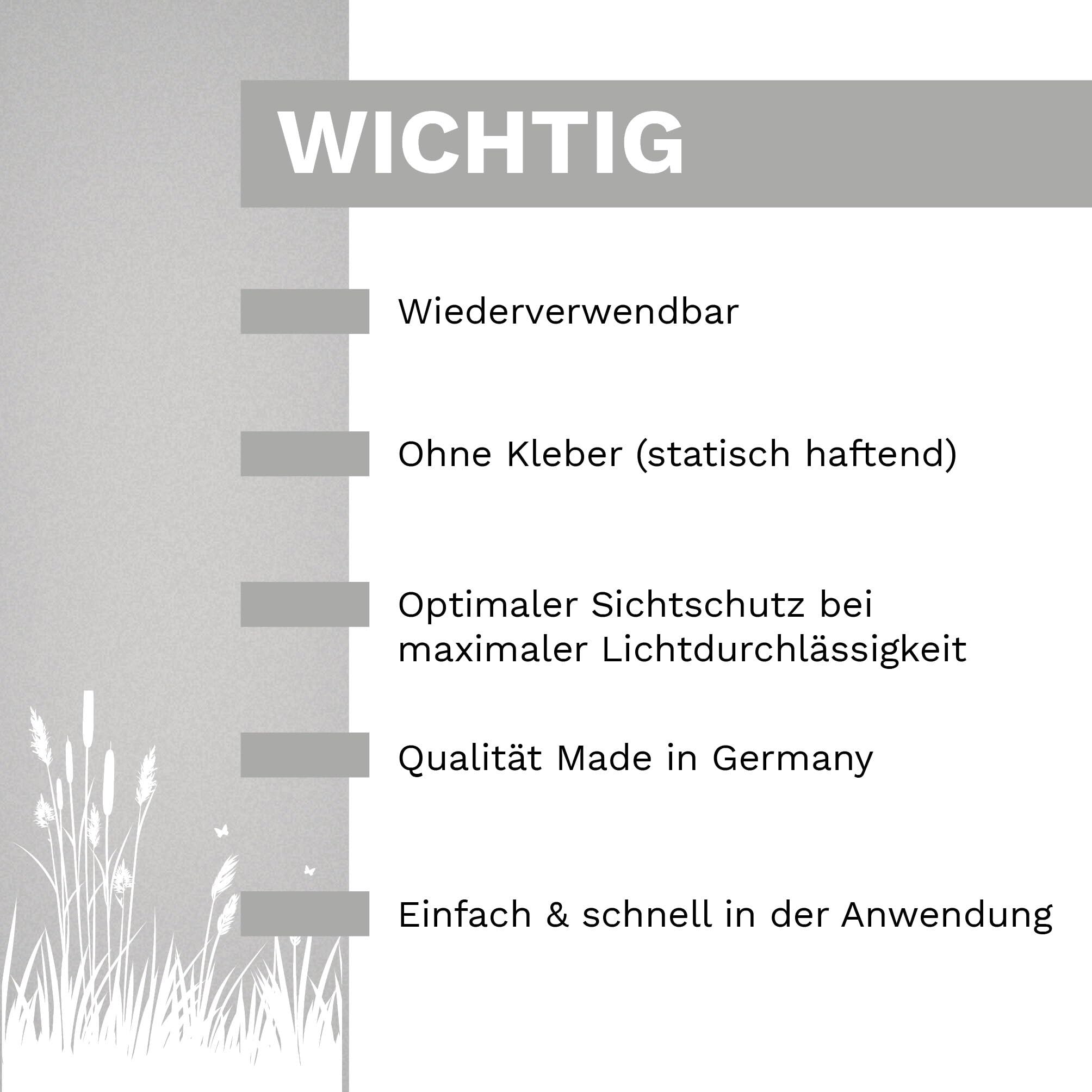Sichtschutzfolie Vögel mit Schilf am Ufer, maritime Fensterfolie, Fensterdeko Milchglasfolie, 120 cm hoch, 90 cm breit