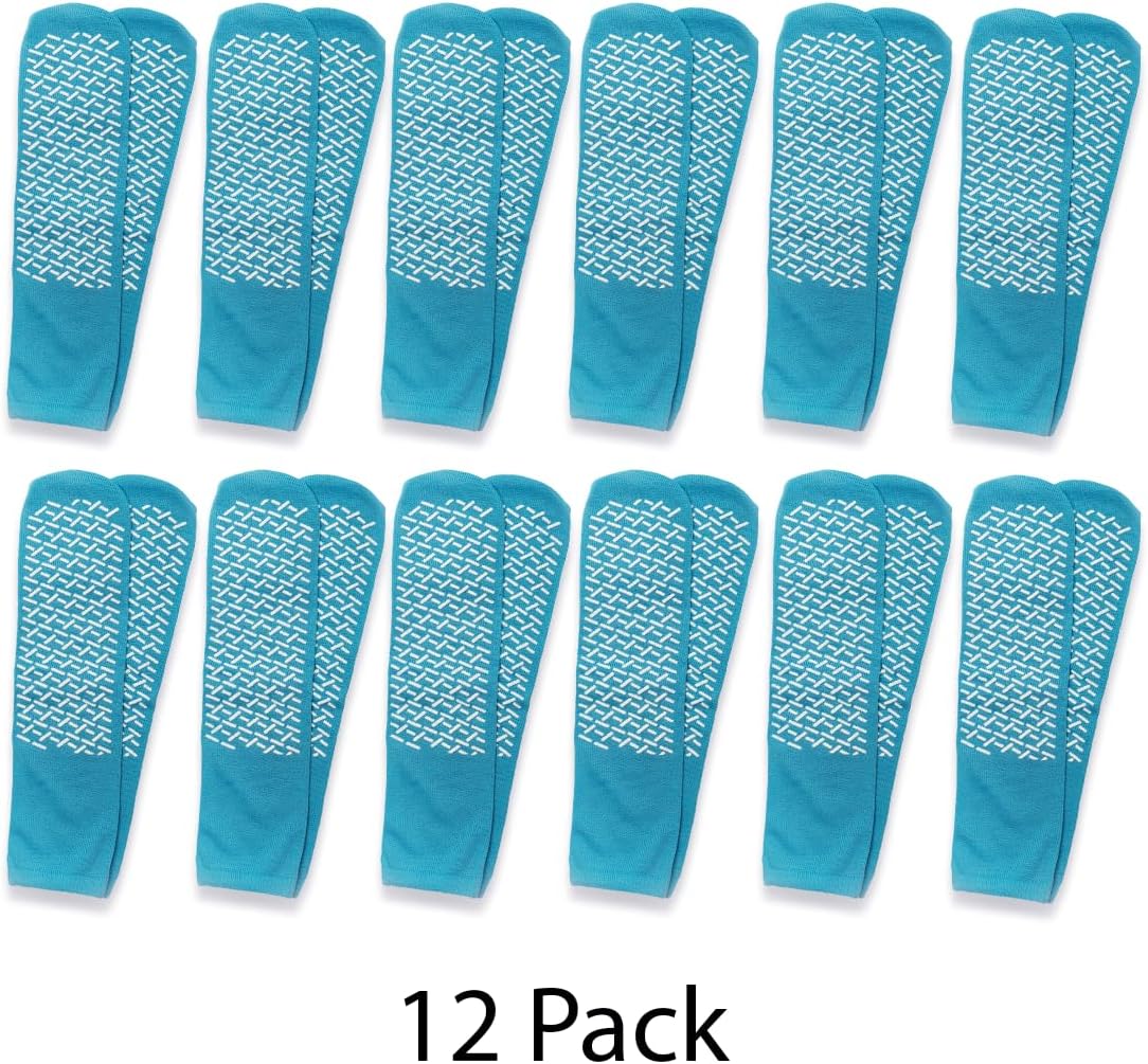 Happy Hippo Hospital Socks, Cotton Non Slip Socks (12-Pk) One Size Fits Most, Light Blue, Unisex - Image 3