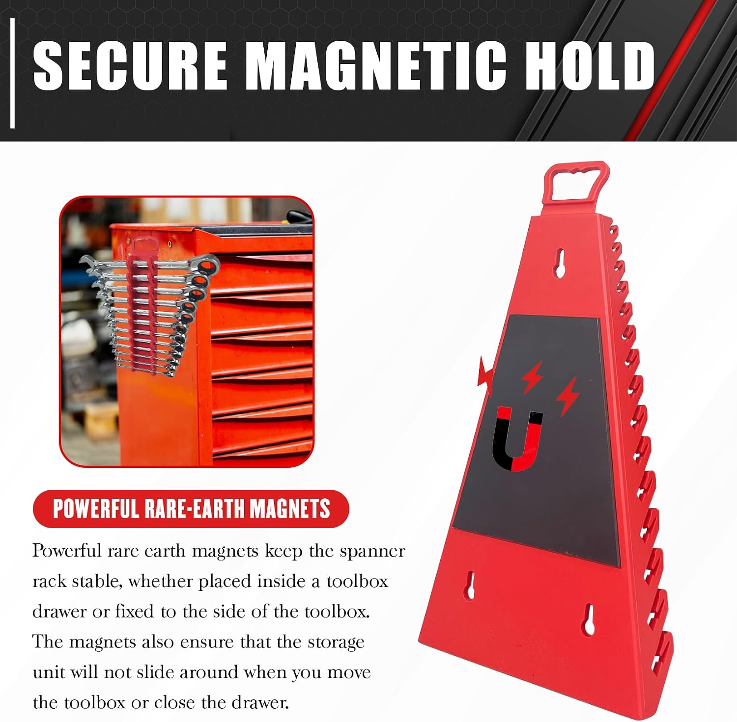 C&T 2 Pack Magnetic Wrench Organizer,Magnetic Wrench Holder, SAE and Metric,Premium Quality Wrench rack,1/4" - 1/16", 6mm-24mm, 15+12pack image 4