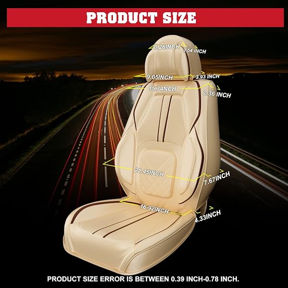 ASLONG 5PCS 2025 Front and Back Car Seat Covers Auto Interior Accessories with Water Proof Nappa Leather for Cars SUV Pick-up Truck Universal Comfortable and Breathable (Full Set, Beige)
