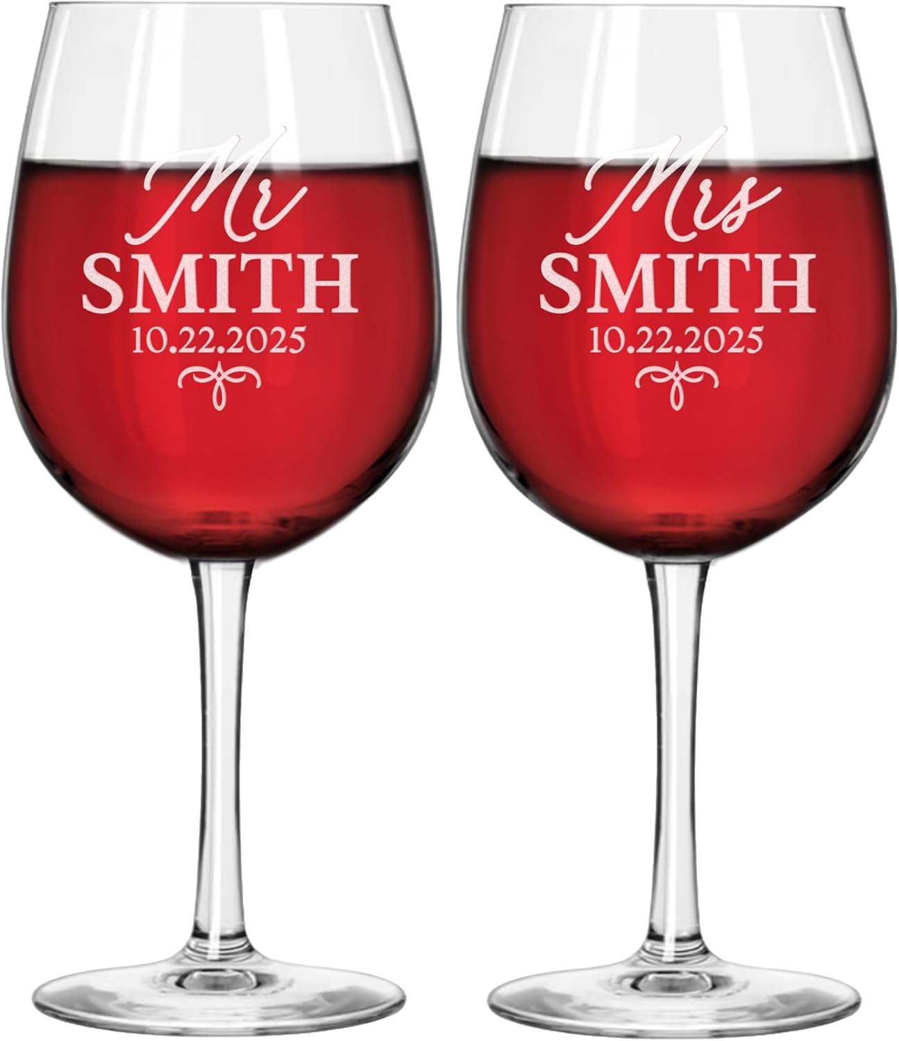 Set of 2 Personalized Wine Glasses, Custom Engraved Monogram Glassware for Wedding Toasting, Anniversary, Couples, Housewarming Gifts, Laser Etched Red or White Wine Glasses - Image 8